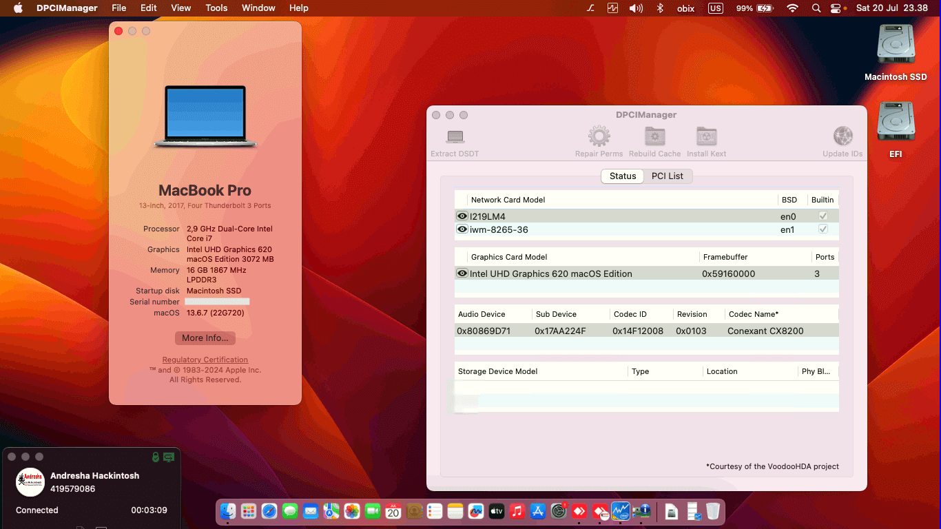 Success Hackintosh macOS Ventura 13.6.7 Build 22G720 in Lenovo Thinkpad X1 Carbon 5th Gen